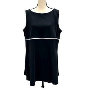 WEARABOUTS BLACK WITH WHITE TRIM TRAPEZE SLEEVELESS COVERUP DRESS